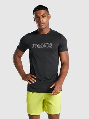Gymshark Arrival Slim Fit Black LOGO spellout crew pullover gym T-shirt top SM